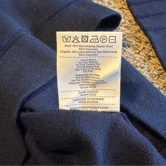 Norse Projects Skagen Tech Merino Wool Stripe Navy Blue Sweater Men’s XL - Picture 12 of 12